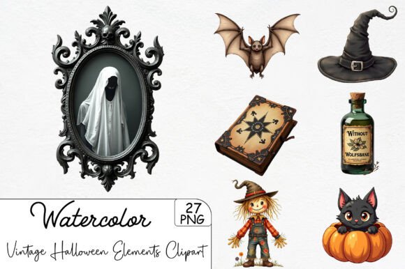 Download Vintage Halloween Elements Clipart - Clipart Collection