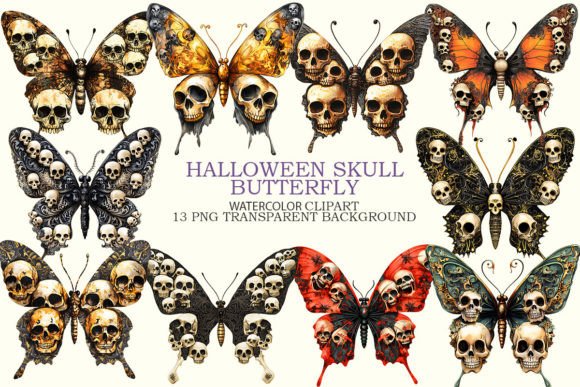 Download Halloween Skull Butterfly Clipart Bundle - Clipart Collection