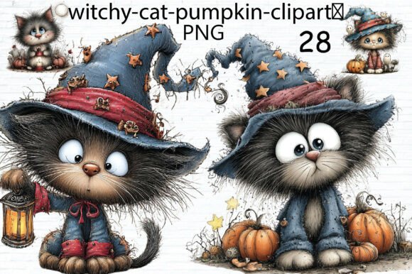Download Cute Witchy Cat Pumpkin Clipart PNG - Clipart Collection
