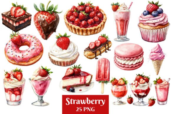 Download Watercolor Strawberry Desserts Clipart - Clipart Collection