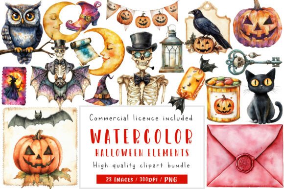 Download Vintage Halloween Elements Clipart - Clipart Collection