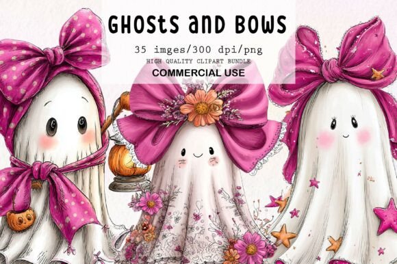 Download Cute Ghosts &amp; Bows Clipart - Clipart Collection