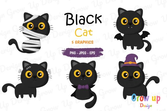 Download Happy Halloween Black Cat Clipart Set. - Clipart Collection
