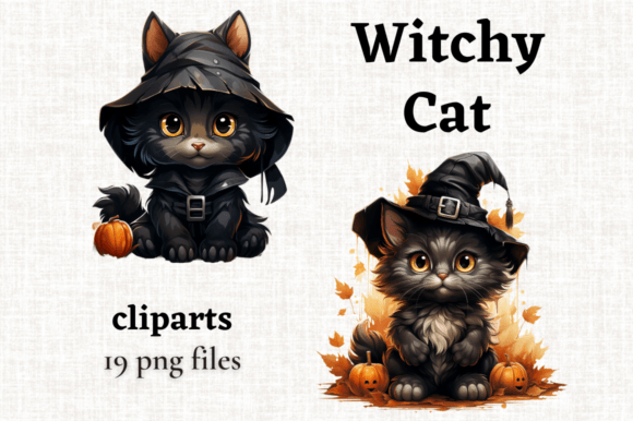 Download Cute Halloween Witchy Cat Clipart Bundle - Clipart Collection