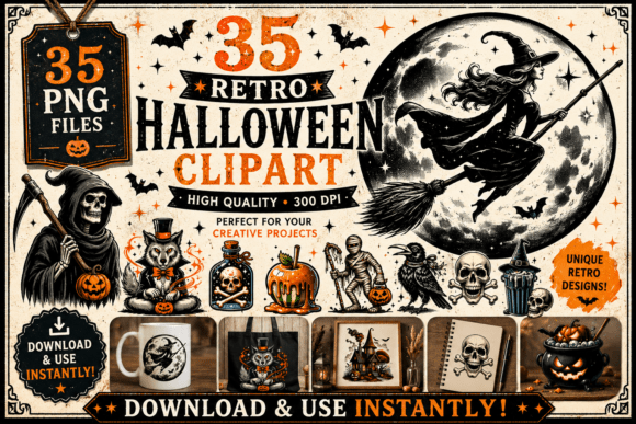 Download Retro Halloween Clipart Collection Vol.4 - Clipart Collection