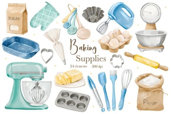 Download Watercolor Baking Supplies Clipart - Clipart Collection