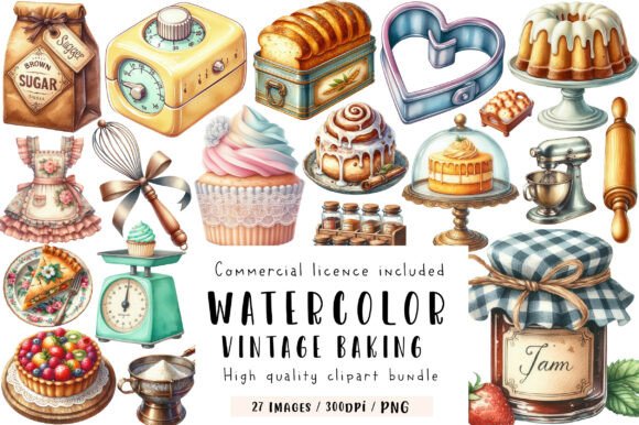 Download Watercolor Vintage Baking Clipart - Clipart Collection