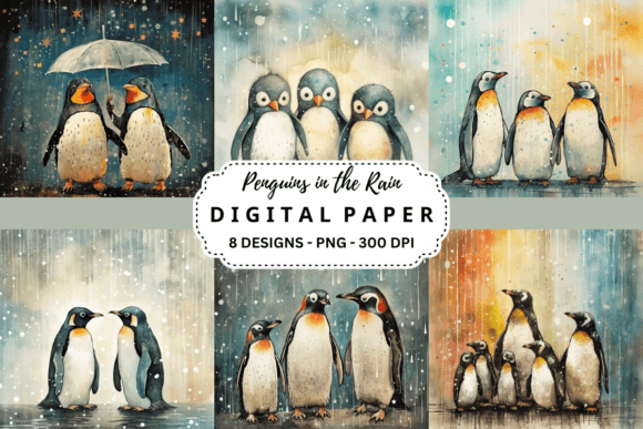 Download Vintage Penguins in the Rain Background - Premium Resources