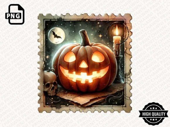 Download Vintage Halloween Postage Stamp Clipart - Clipart Collection