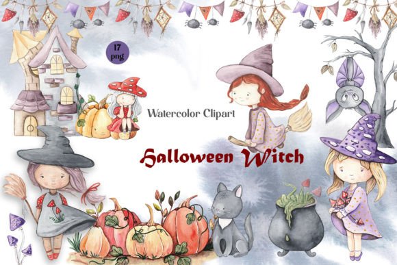 Download Halloween Baby Witchs Watercolor Clipart - Clipart Collection