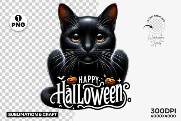 Download Happy Halloween Black Cat Clipart PNG - Clipart Collection