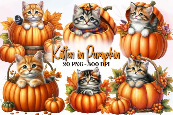 Download Fall Kitten in Pumpkin Clipart - Clipart Collection