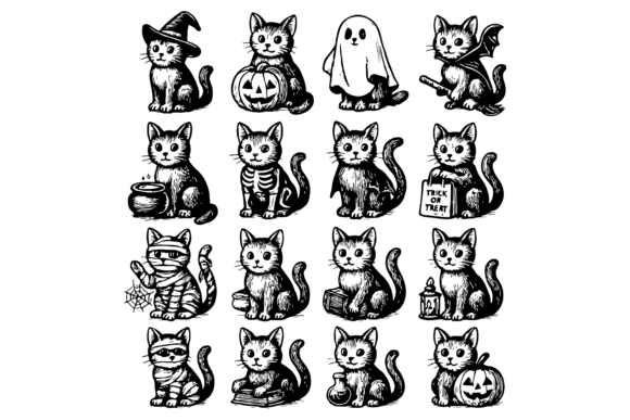 Download Cute Halloween Cat Clipart Set - Clipart Collection