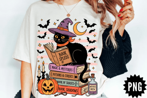 Download Witch Cat Book Stack PNG Clipart Design - Clipart Collection