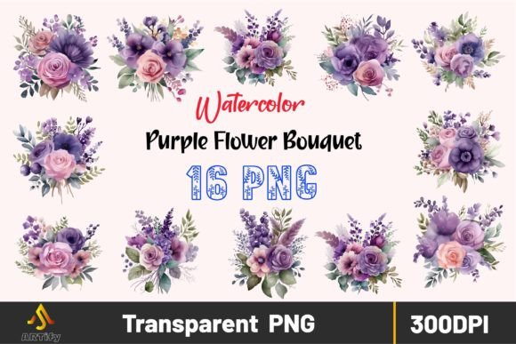 Download Watercolor Purple Flower Bouquet Clipart - Clipart Collection