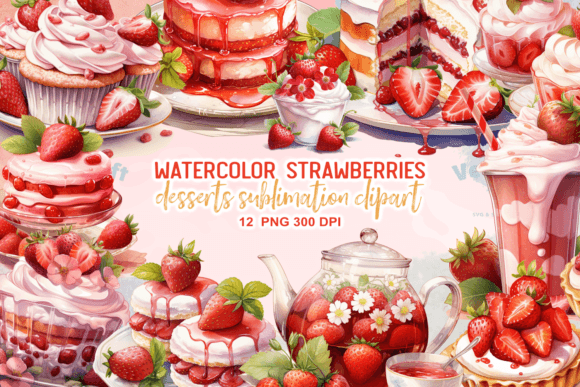 Download Watercolor Strawberries Desserts Clipart - Clipart Collection