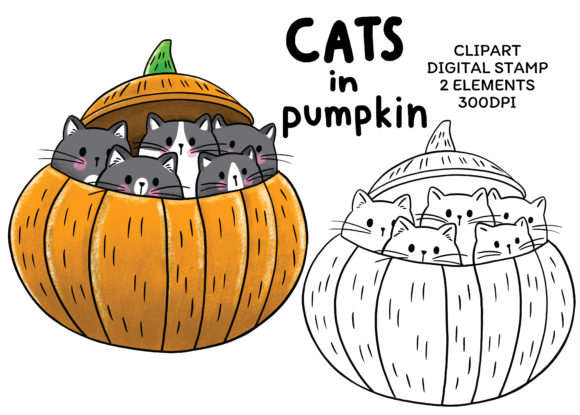 Download Clipart,Digital Stamp,Cats in Pumpkin - Clipart Collection