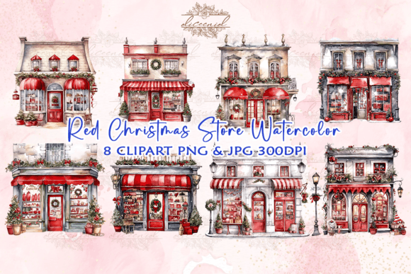 Download Red Christmas Store Watercolor Clipart - Clipart Collection