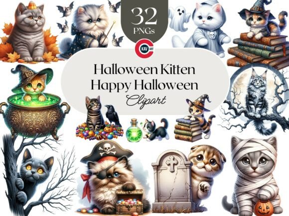 Download Cute Halloween Kitten Clipart PNG Bundle - Clipart Collection