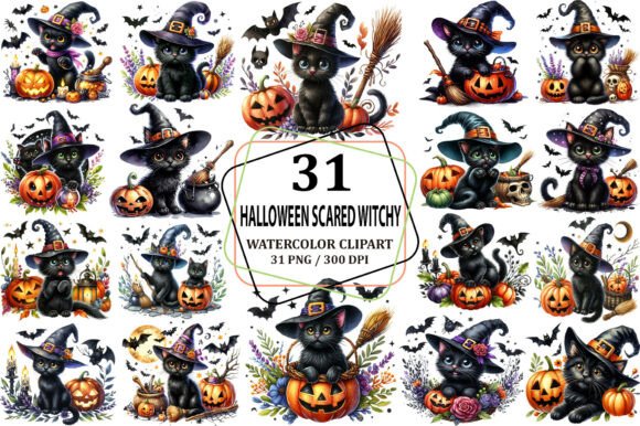 Download Watercolor Witchy Black Kitten Clipart - Clipart Collection