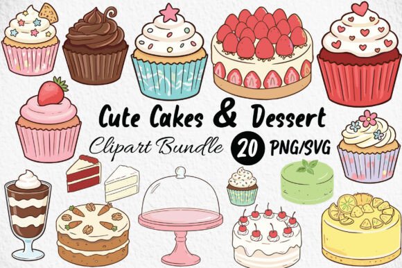 Download Cute Cakes &amp; Desserts Clipart Bundle - Clipart Collection