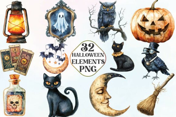 Download Vintage Halloween Elements Clipart - Clipart Collection