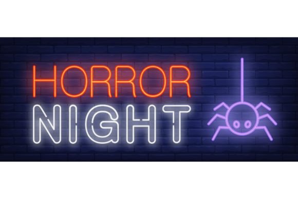 Download Horror Night Neon Sign. Spider on Brick - Horror night Collection